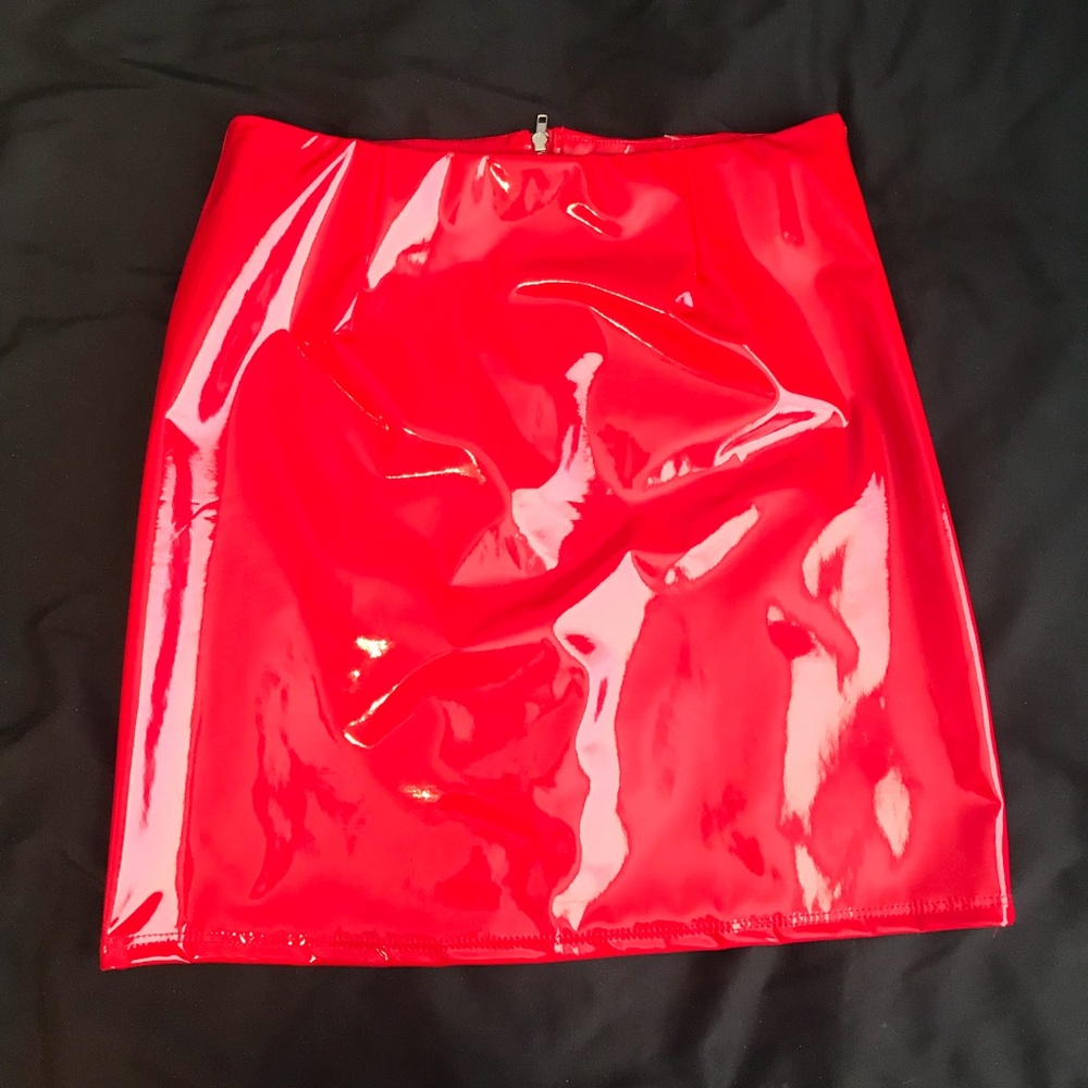 Red Pleather Skirt from Fashion Nova